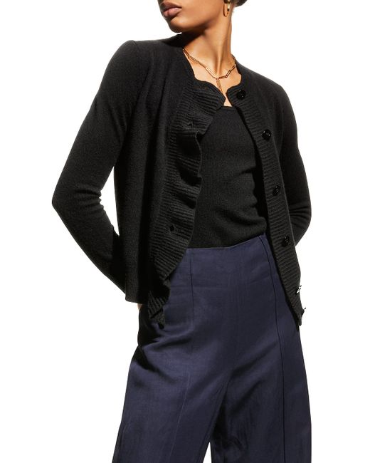 Neiman Marcus Cashmere Collection Cashmere Ruffle-Front Button Cardigan