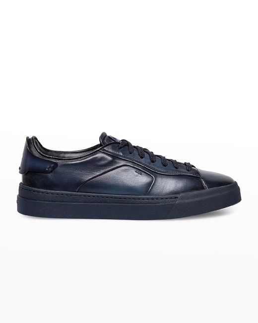 Santoni Data Burnished Leather Low-Top Sneakers