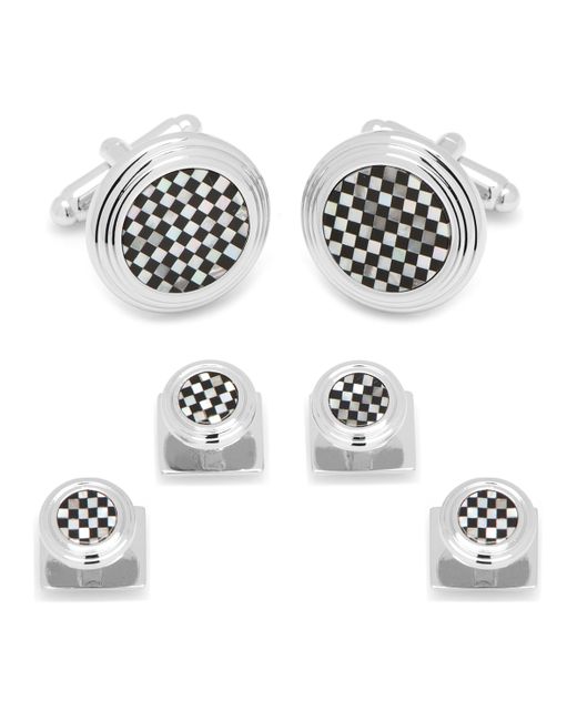 Cufflinks, Inc. Checkered Onyx 26 Mother-of-Pearl Cuff Links Studs Set