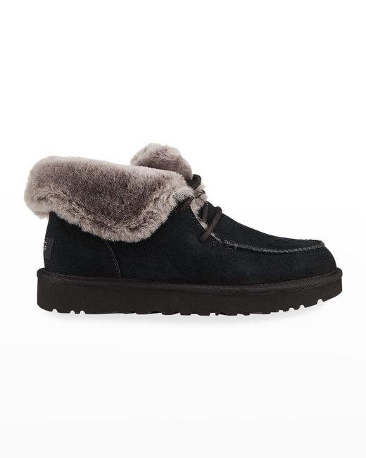 Ugg Diara Suede Lace-Up Booties w Shearling Cuff