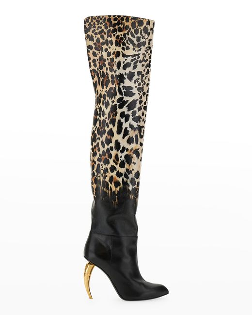 Roberto Cavalli Leopard-Print Saber Tooth Over-the-Knee Boots