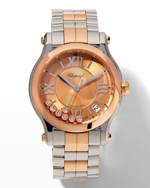 Chopard 36mm Happy Sport Diamond and Rose Gold Dial Watch with Bracelet Strap