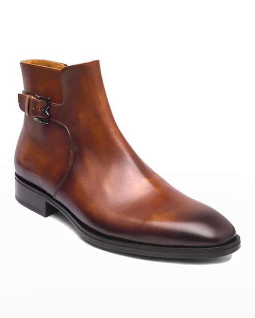 Bruno Magli Angiolini M-Buckle Burnished Leather Ankle Boots