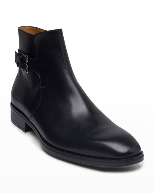 Bruno Magli Angiolini M-Buckle Burnished Leather Ankle Boots