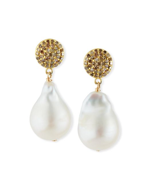 Margo Morrison Diamond Baroque Pearl Drop Earrings