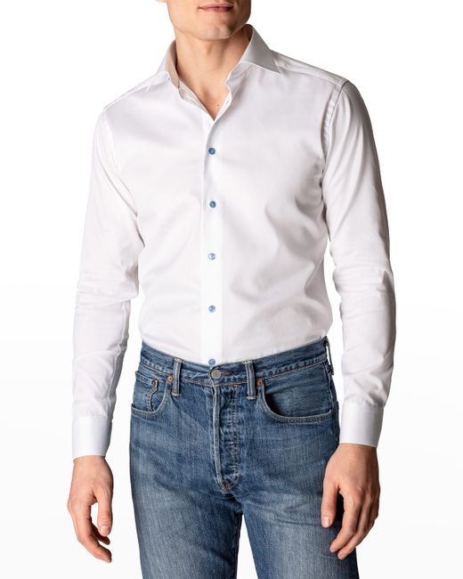 Eton Contemporary Fit Twill Shirt with Blue Buttons