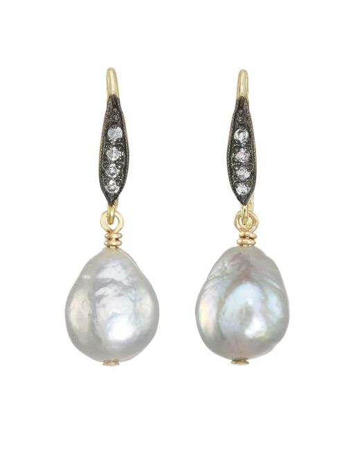 Margo Morrison Grey Baroque Pearl Earrings with White Sapphires on a Vermeil Top