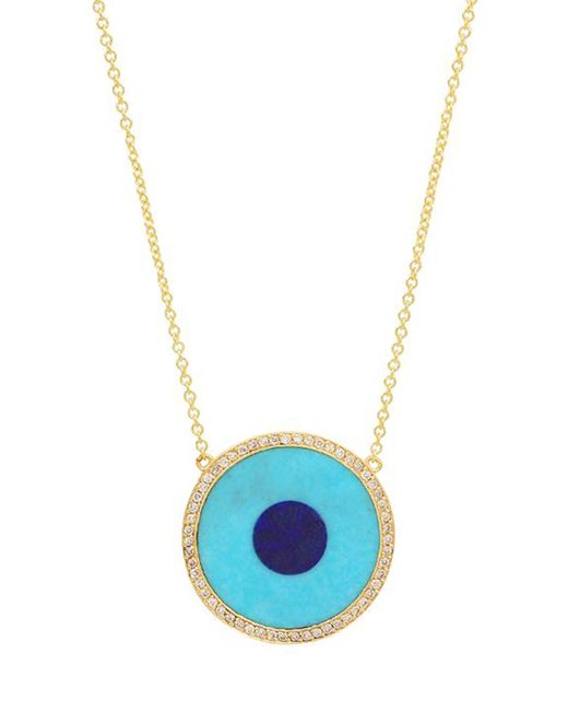 Jennifer Meyer Lapis and Turquoise Evil Eye Necklace with Diamonds