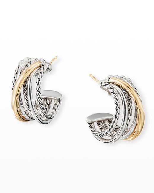 David Yurman DY Crossover Huggie Hoop Earrings w 18k Gold