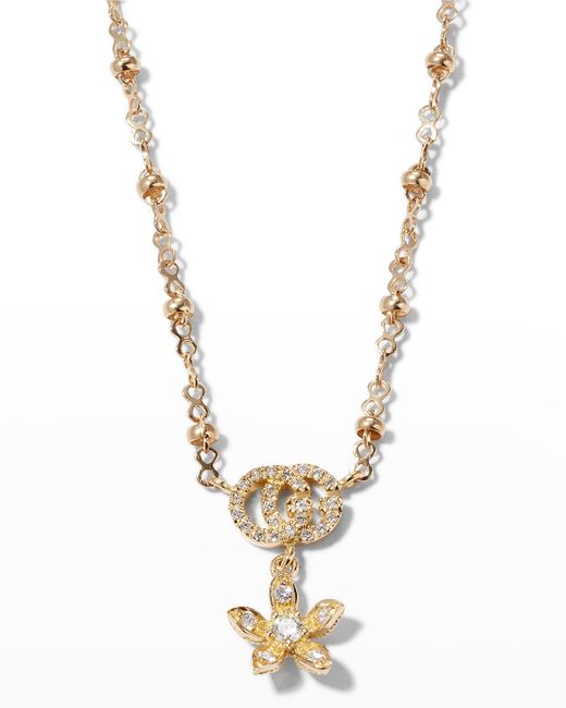 Gucci 18k Gold Diamond Flower Necklace w Micro Pearls