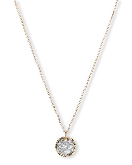 David Yurman Pave Plate Pendant Necklace with Diamonds and 18k