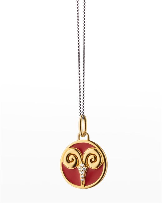 Monica Rich Kosann Aries Horoscope Charm Necklace in Red Enamel and Sapphires