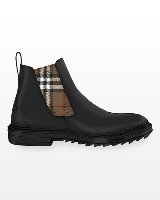 Burberry Check-Print Leather Chelsea Boots