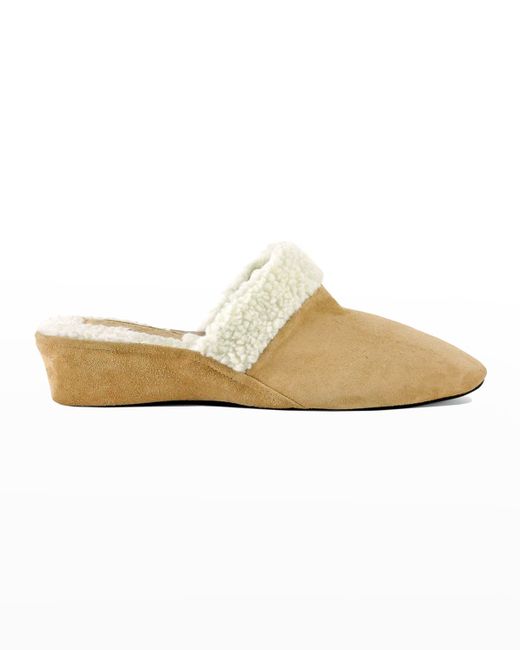 Jacques Levine Suede Faux Shearling Slippers