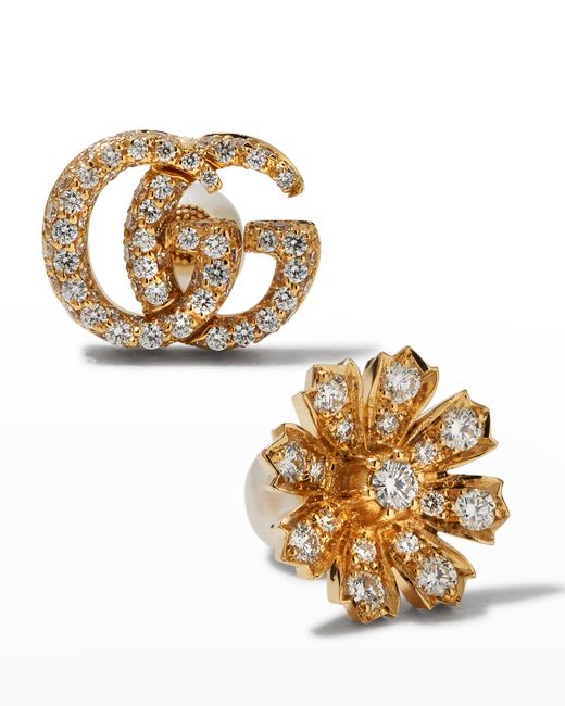 Gucci 18k Gold Diamond Flora GG Earrings