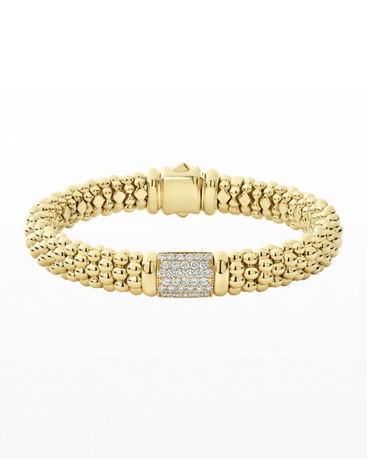 Lagos 18k Caviar Gold Diamond Rope Bracelet 9mm M