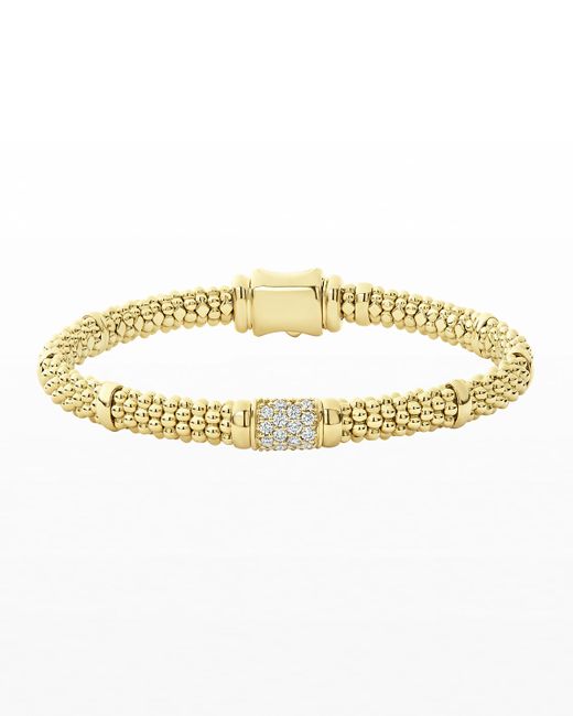 Lagos 18k Caviar Gold Diamond Rope 6mm Bracelet M