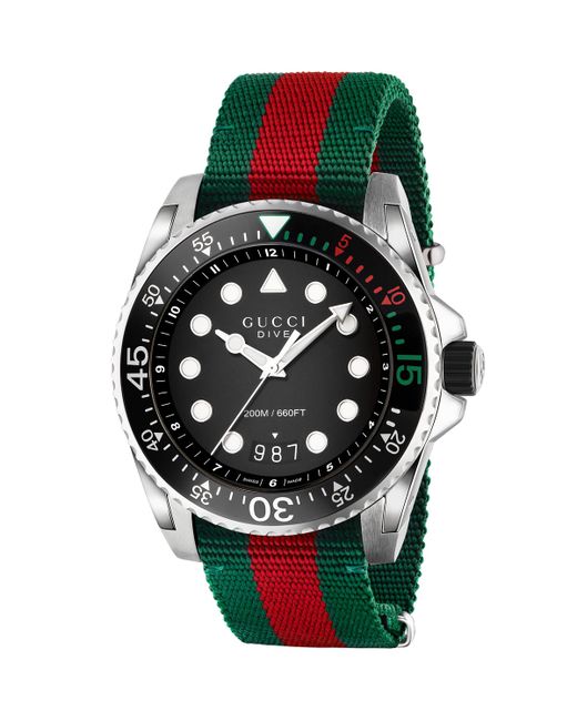 Gucci 45mm Dive Watch w Nylon Web Strap