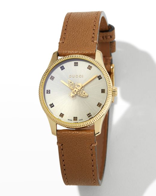 Gucci 29mm G-Timeless Bee Watch with Leather Strap