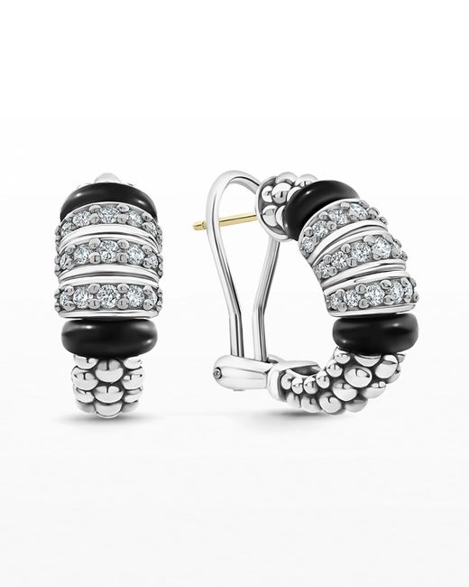 Lagos Caviar 3-Link Diamond Hoop Earrings