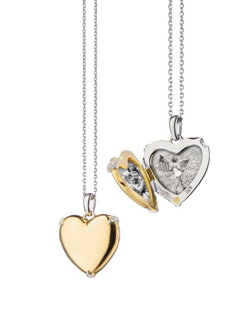 Monica Rich Kosann 18K Yellow Gold Sterling Heart Locket Necklace w Diamond Accents