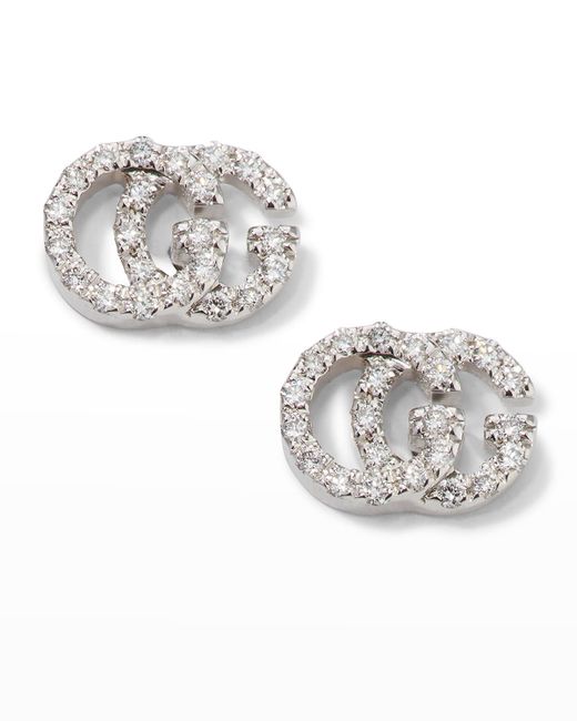 Gucci Running G Pave Diamond Stud Earrings in 18K Gold