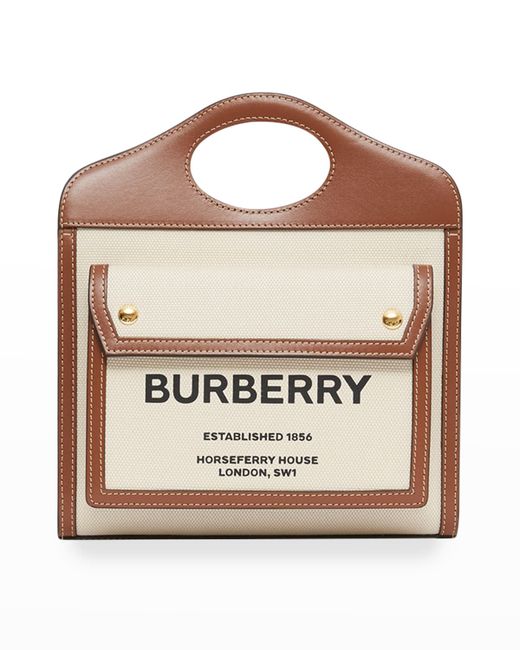 Burberry Pocket Mini Canvas Logo Top Handle Tote Bag