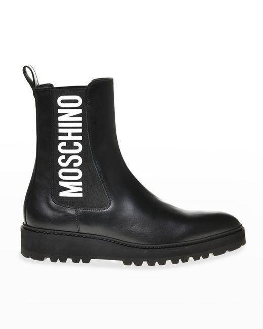 Moschino Logo Pointed-Toe Ankle Boots