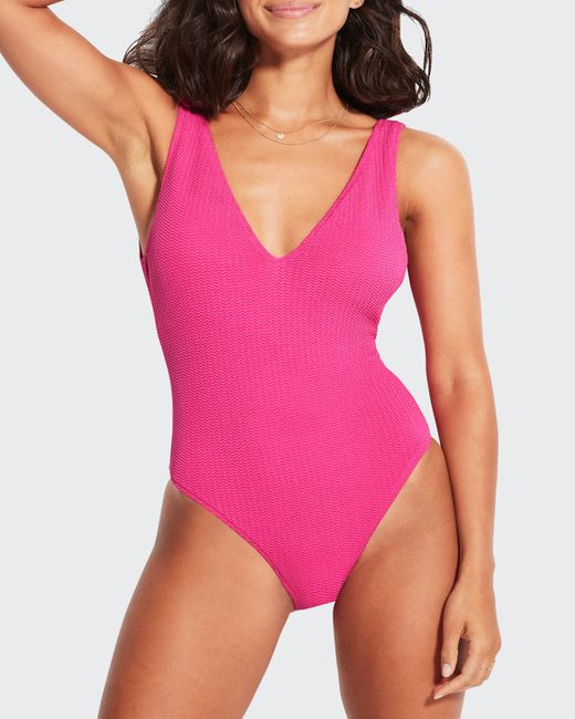 Seafolly Deep V-Neck One-Piece Swimsuit