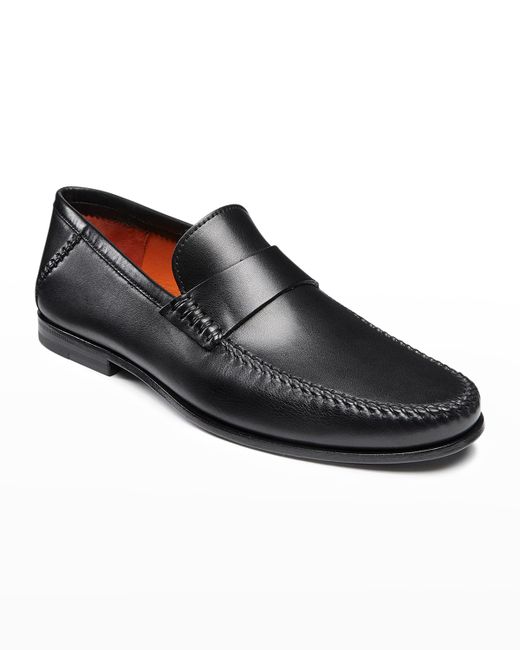 Santoni Paine Whipstitched Leather Loafers