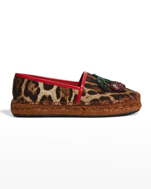 Dolce & Gabbana Leopard-Print Embellished Espadrilles