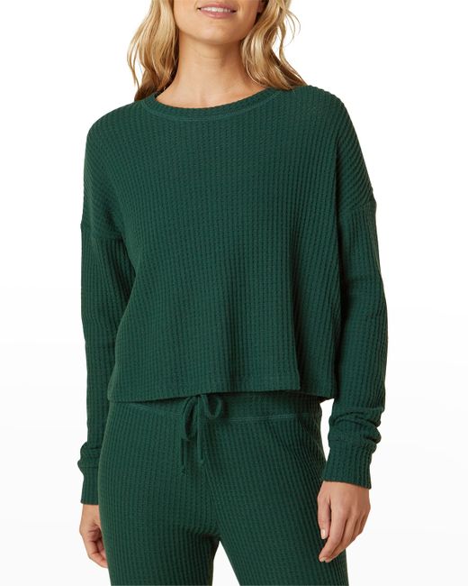 Beyond Yoga Waffle-Knit Cropped Pullover
