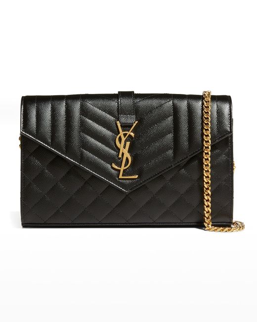 Saint Laurent YSL Tri-Quilted Wallet on Chain