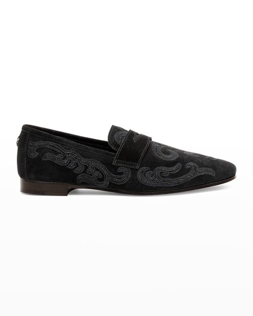 Bougeotte Flaneur Embroidered Suede Penny Loafers
