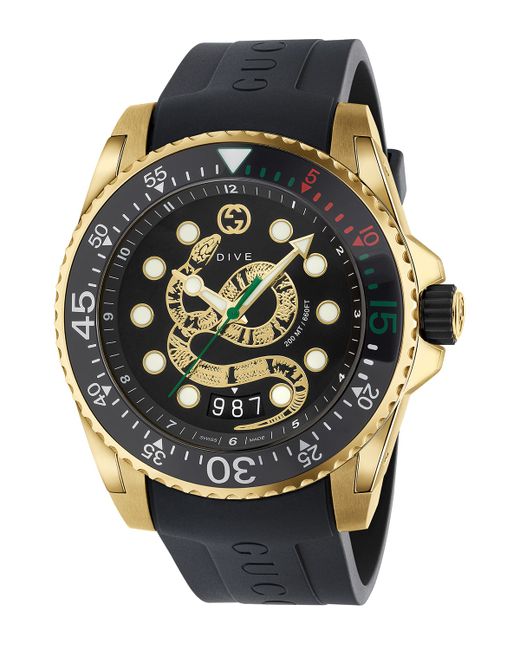 Gucci Dive King Snake Gold PVD Watch with Rubber Strap