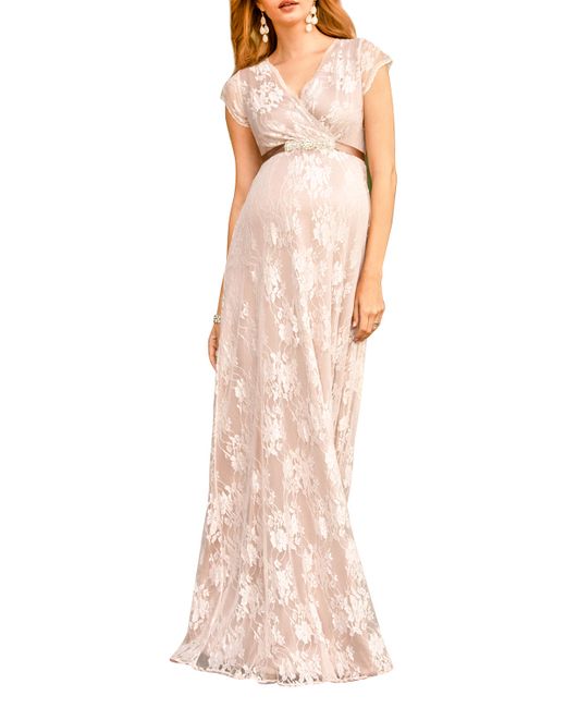 Tiffany Rose Maternity Eden Long Floral-Lace Gown with Satin Sash
