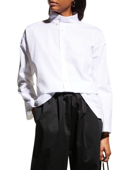 eskandar Two-Collar Button-Front Cotton Blouse