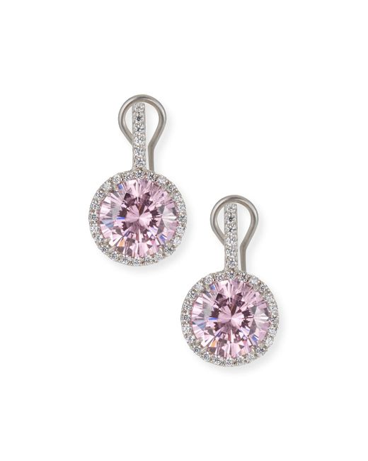 Fantasia by DeSerio 18 TCW Round Cubic Zirconia Halo Drop Earrings Clear/