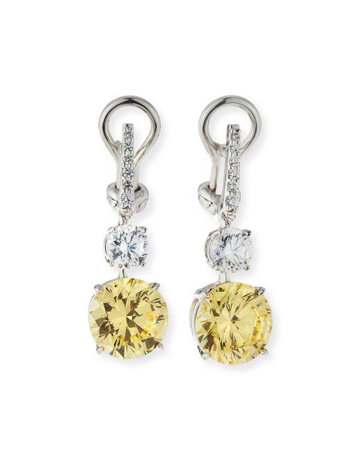 Fantasia by DeSerio 10.0 TCW Canary/Clear Cubic Zirconia Drop Earrings