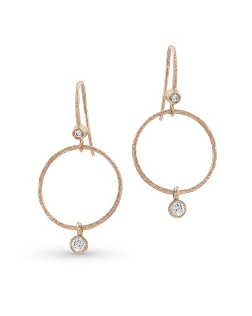 Dominique Cohen Textured 18k Rose Gold Diamond Hoop Drop Earrings