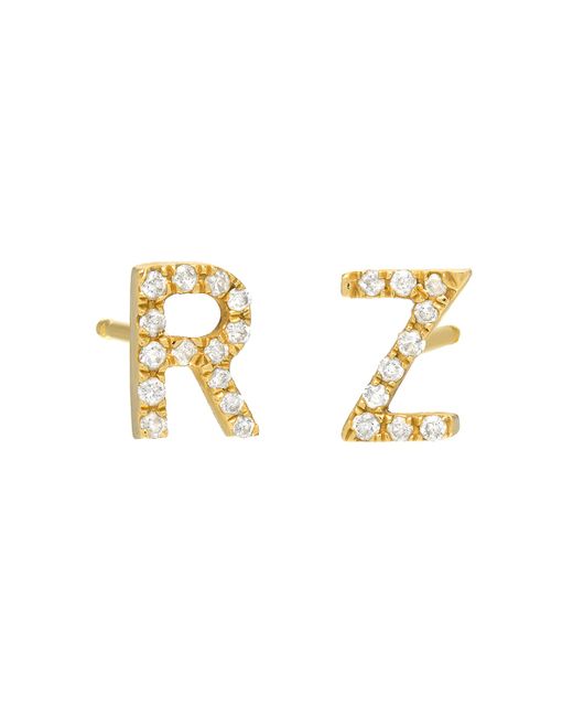 Zoe Lev Jewelry 14k Yellow Personalized Diamond Initial Stud Earrings