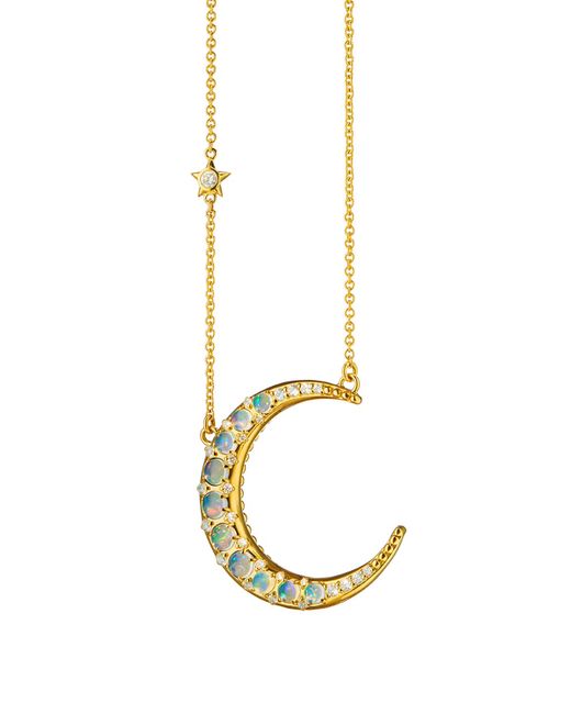 Monica Rich Kosann 18K Crystal Opal Diamond Crescent Moon Necklace