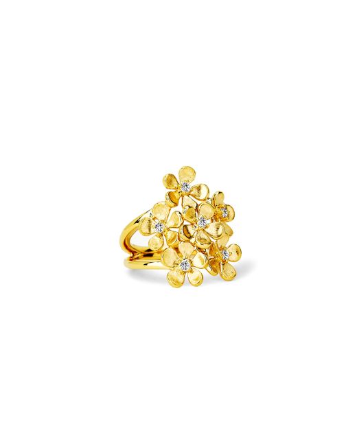 Syna 18k Gold Satin Flower Bunch Diamond Ring