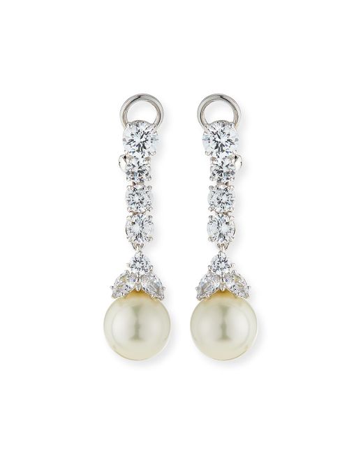 Fantasia by DeSerio 6 TCW CZ Simulated Pearl Long Drop Earrings
