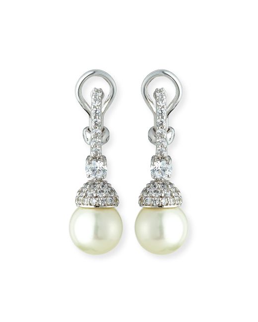 Fantasia by DeSerio Pave Capped Pearly Drop Earrings