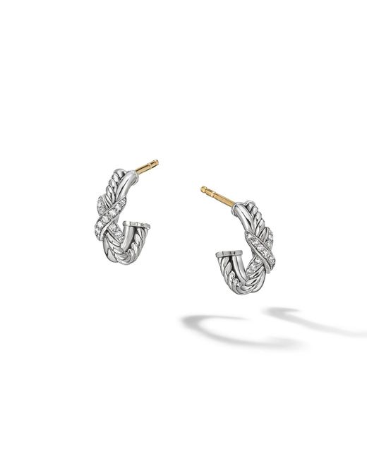 David Yurman Petite X Mini Hoop Earrings with Diamonds and 18K Yellow Gold