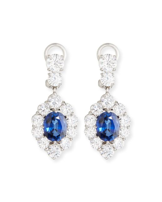 Fantasia by DeSerio Synthetic Sapphire Oval Drop Earrings