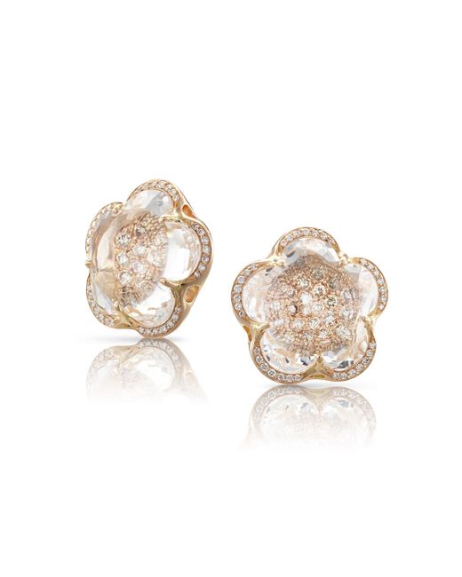 Pasquale Bruni 18k Rose Gold Rock Crystal Stud Earrings with Diamonds