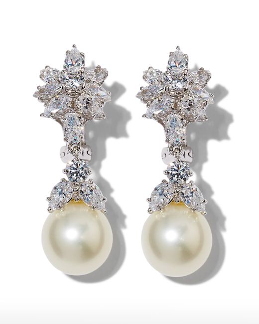 Fantasia by DeSerio Cubic Zirconia Cluster and Pearly Drop Earrings