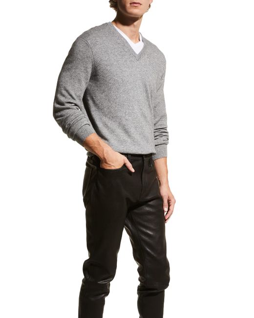 Neiman Marcus Wool-Cashmere Knit V-Neck Sweater